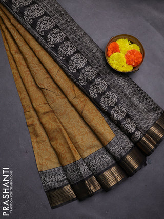 Mustard Yellow & Black Semi Maheshwari Cotton Saree