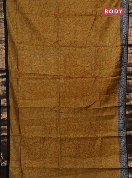Mustard Yellow & Black Semi Maheshwari Cotton Saree
