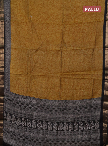 Mustard Yellow & Black Semi Maheshwari Cotton Saree