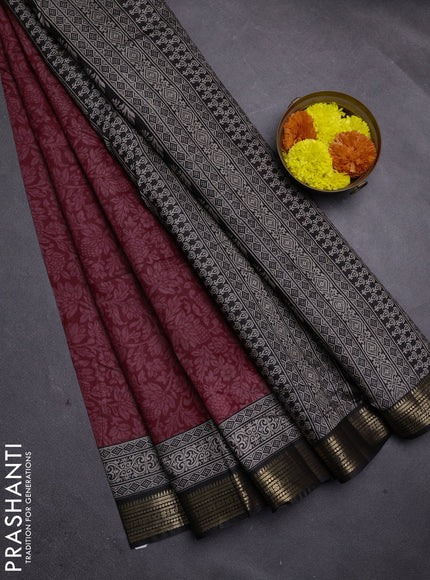 Maroon & Black Semi Maheshwari Cotton Saree