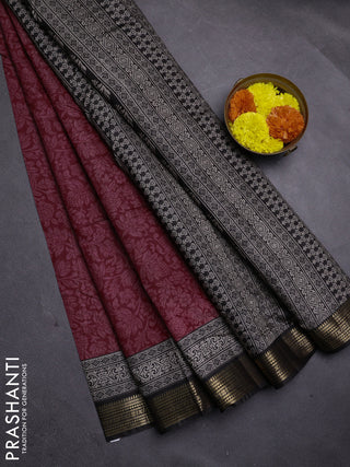 Maroon & Black Semi Maheshwari Cotton Saree