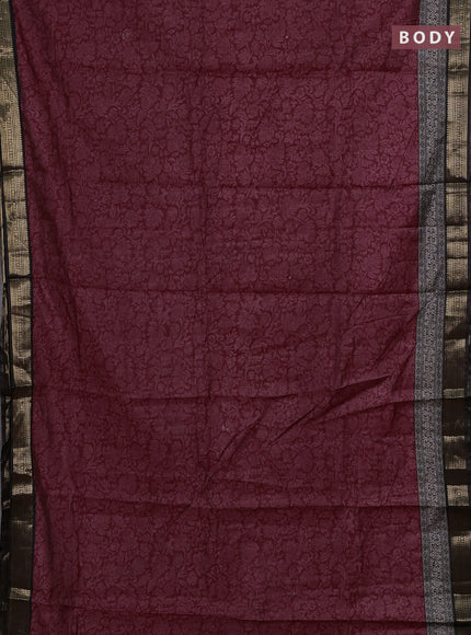 Maroon & Black Semi Maheshwari Cotton Saree