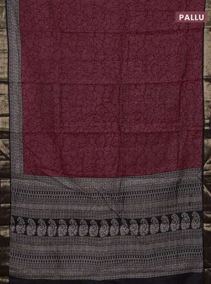 Maroon & Black Semi Maheshwari Cotton Saree