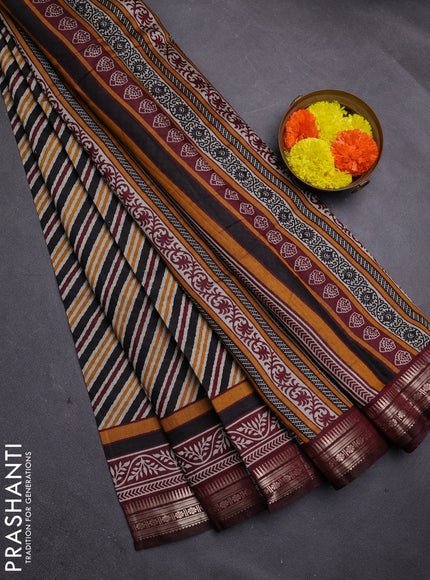 Black & Maroon Semi Maheshwari Cotton Saree