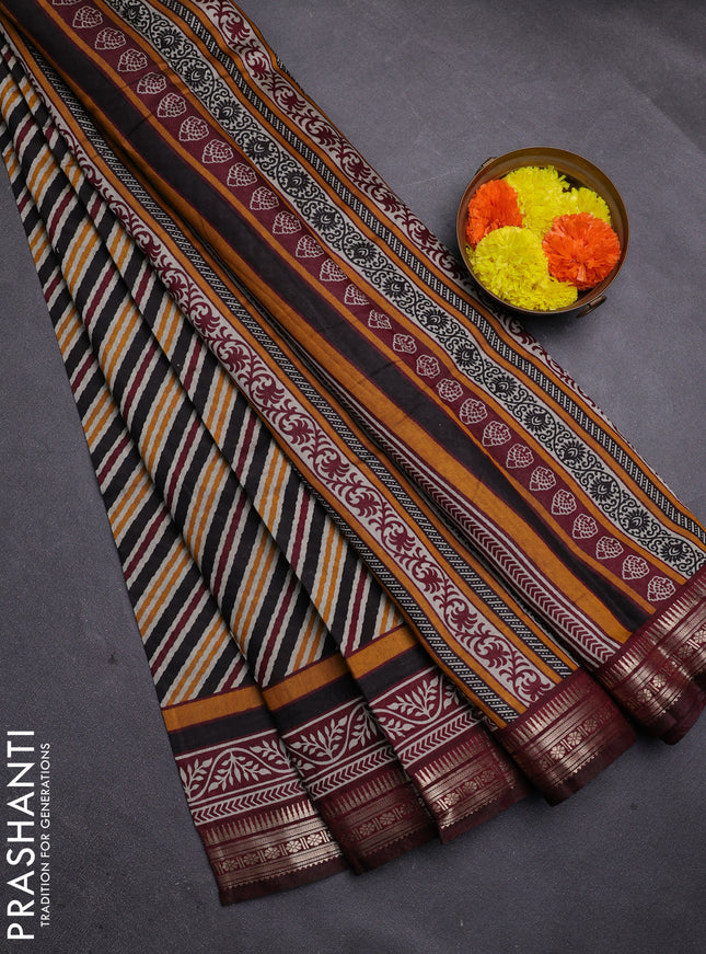 Black & Maroon Semi Maheshwari Cotton Saree