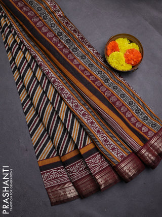 Black & Maroon Semi Maheshwari Cotton Saree