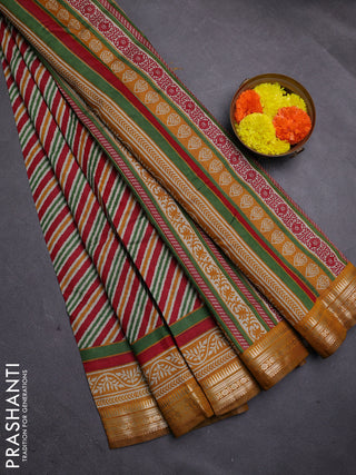 Red & Mustard Yellow Semi Maheshwari Cotton Saree