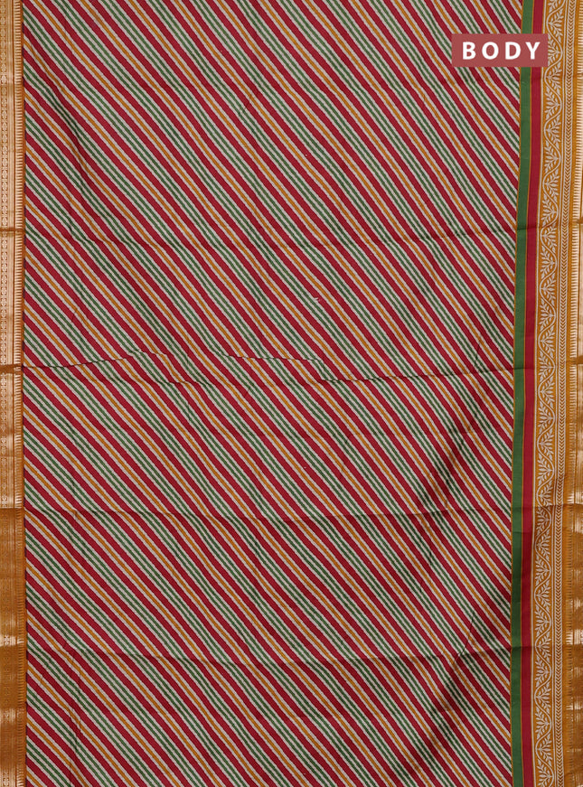 Red & Mustard Yellow Semi Maheshwari Cotton Saree
