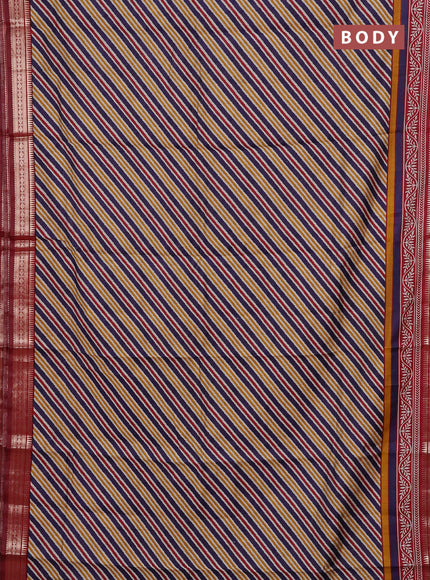 Navy Blue & Maroon Semi Maheshwari Cotton Saree