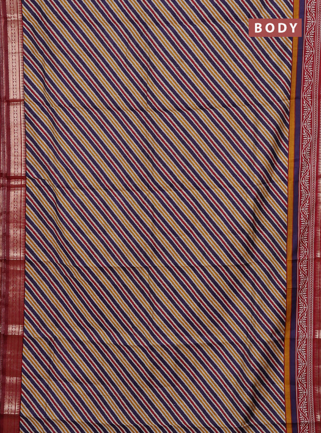 Navy Blue & Maroon Semi Maheshwari Cotton Saree