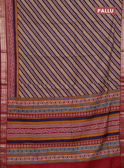 Navy Blue & Maroon Semi Maheshwari Cotton Saree