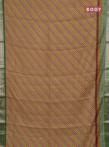 Mustard Yellow & Green Semi Maheshwari Cotton Saree