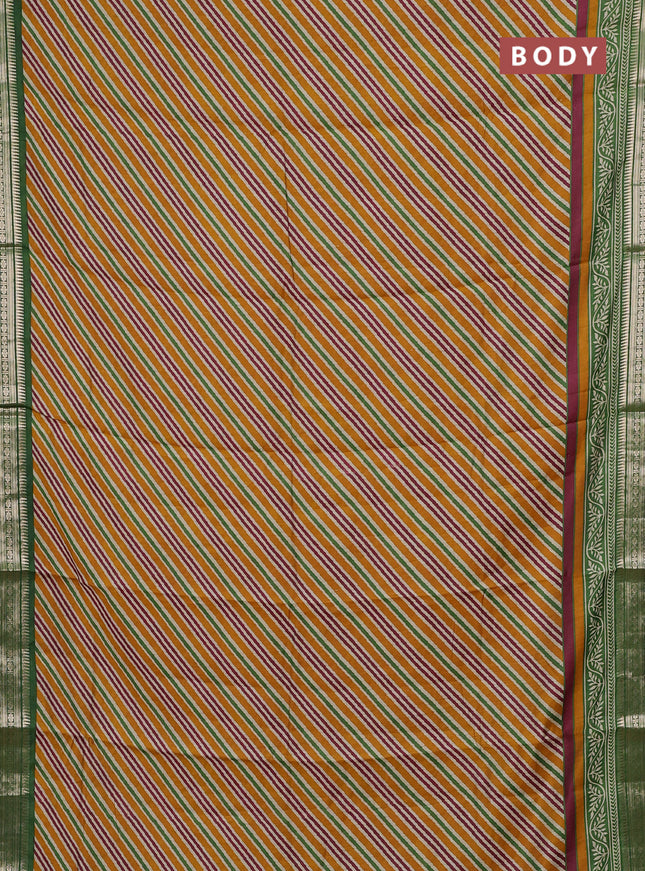 Mustard Yellow & Green Semi Maheshwari Cotton Saree