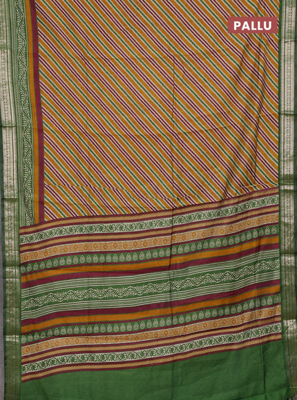 Mustard Yellow & Green Semi Maheshwari Cotton Saree