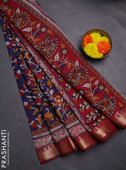 Navy Blue & Maroon Semi Maheshwari Cotton Saree