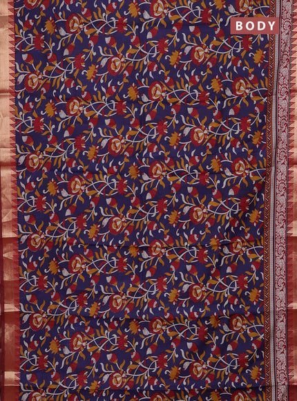 Navy Blue & Maroon Semi Maheshwari Cotton Saree
