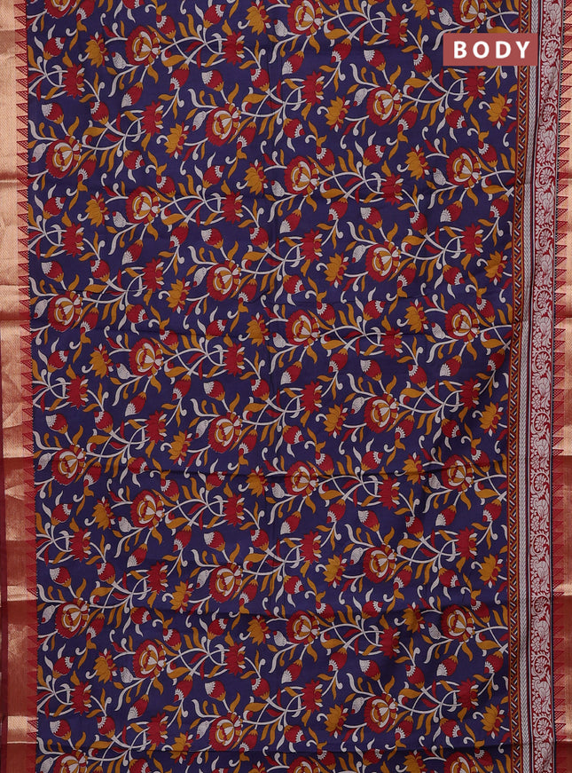 Navy Blue & Maroon Semi Maheshwari Cotton Saree