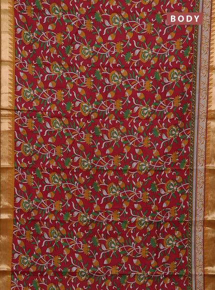 Red & Mustard Yellow Semi Maheshwari Cotton Saree