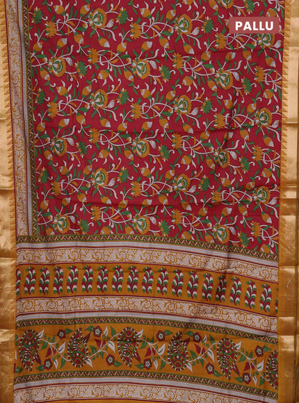 Red & Mustard Yellow Semi Maheshwari Cotton Saree
