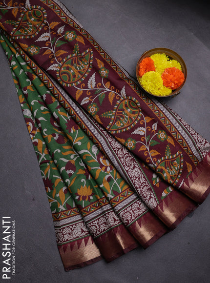Green & Maroon Semi Maheshwari Cotton Saree