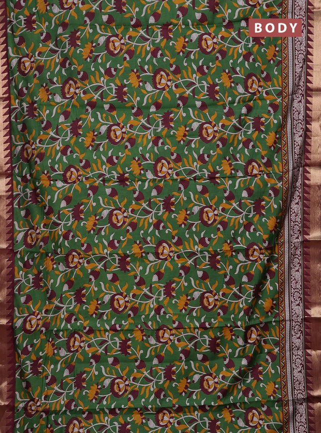 Green & Maroon Semi Maheshwari Cotton Saree