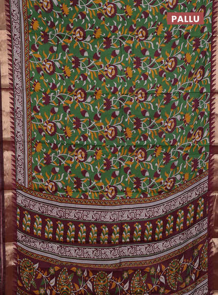 Green & Maroon Semi Maheshwari Cotton Saree