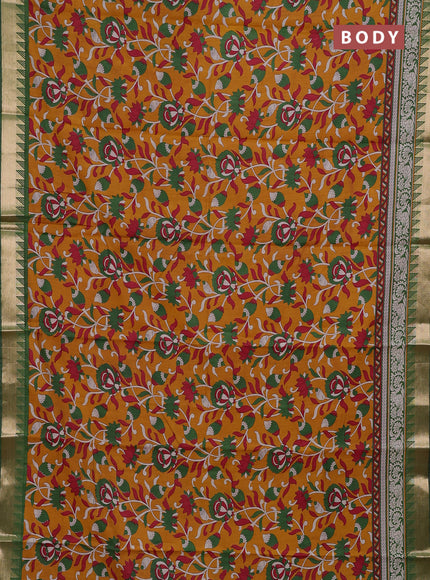 Mustard Yellow & Green Semi Maheshwari Cotton Saree