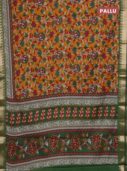 Mustard Yellow & Green Semi Maheshwari Cotton Saree