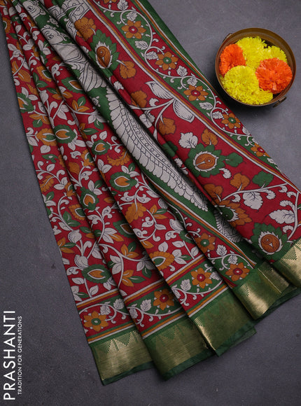 Red & Green Semi Maheshwari Cotton Saree