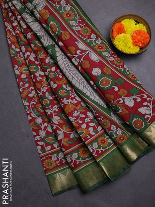 Red & Green Semi Maheshwari Cotton Saree