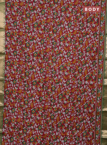 Red & Green Semi Maheshwari Cotton Saree
