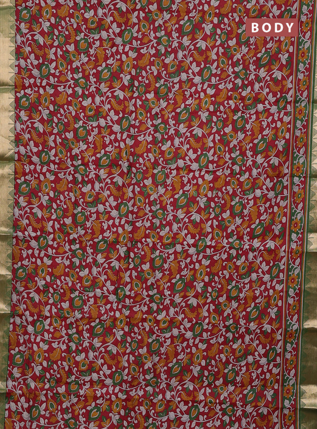 Red & Green Semi Maheshwari Cotton Saree