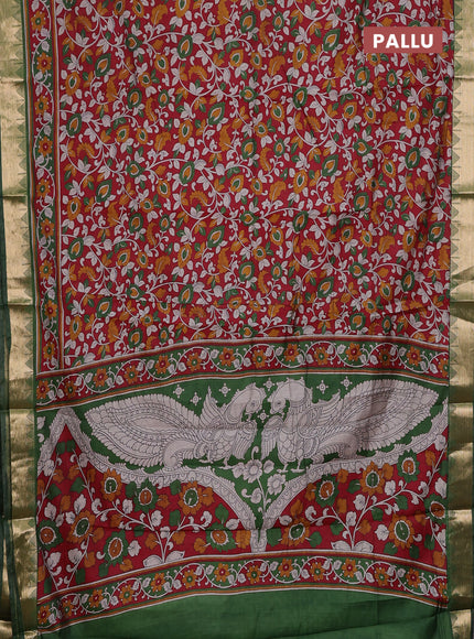 Red & Green Semi Maheshwari Cotton Saree