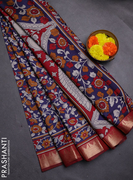 Blue & Maroon Semi Maheshwari Cotton Saree