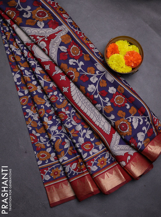 Blue & Maroon Semi Maheshwari Cotton Saree