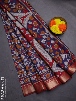 Blue & Maroon Semi Maheshwari Cotton Saree
