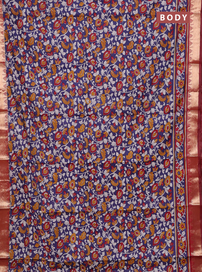 Blue & Maroon Semi Maheshwari Cotton Saree