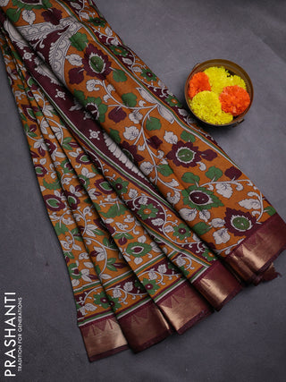 Mustard Yellow & Maroon Semi Maheshwari Cotton Saree