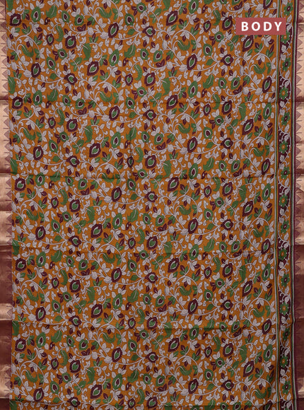 Mustard Yellow & Maroon Semi Maheshwari Cotton Saree
