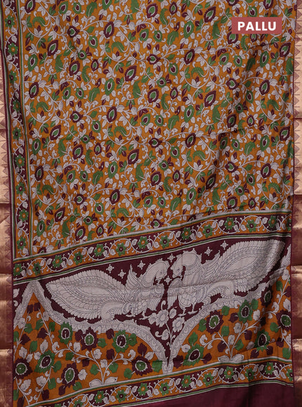 Mustard Yellow & Maroon Semi Maheshwari Cotton Saree