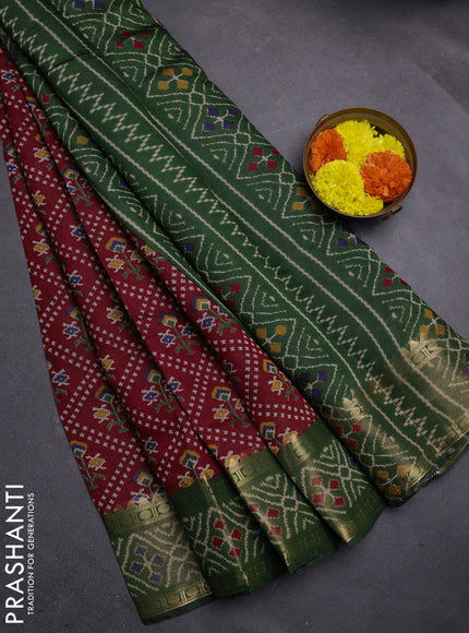 Maroon & Green Semi Maheshwari Cotton Saree