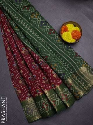 Maroon & Green Semi Maheshwari Cotton Saree