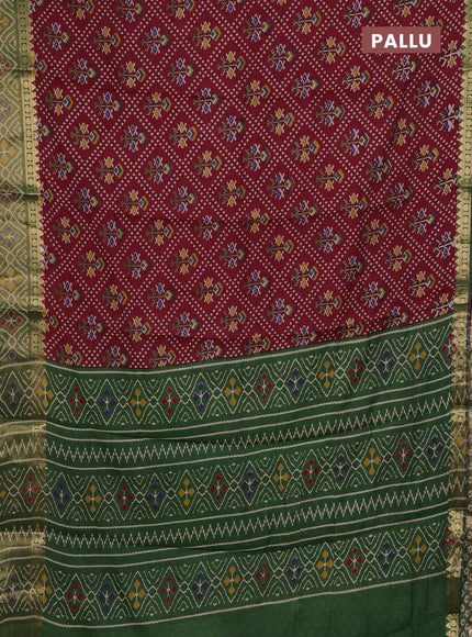 Maroon & Green Semi Maheshwari Cotton Saree