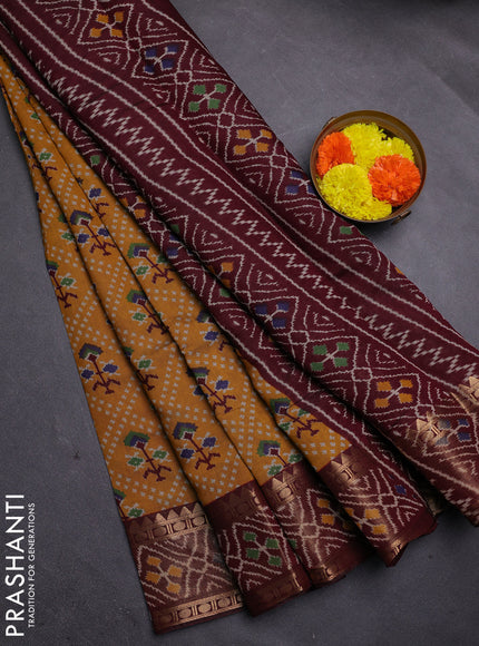 Mustard Yellow & Maroon Semi Maheshwari Cotton Saree