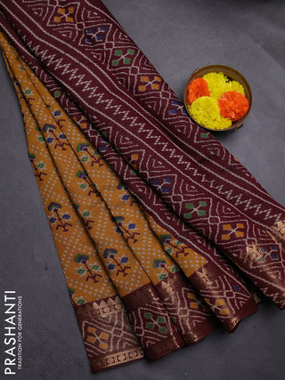 Mustard Yellow & Maroon Semi Maheshwari Cotton Saree