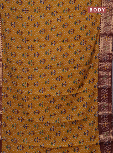 Mustard Yellow & Maroon Semi Maheshwari Cotton Saree