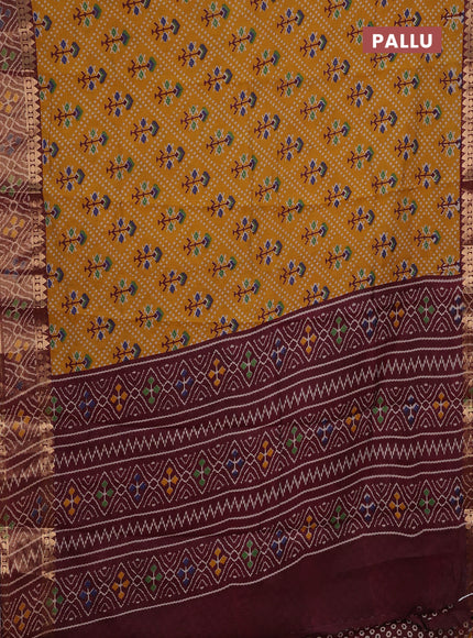 Mustard Yellow & Maroon Semi Maheshwari Cotton Saree