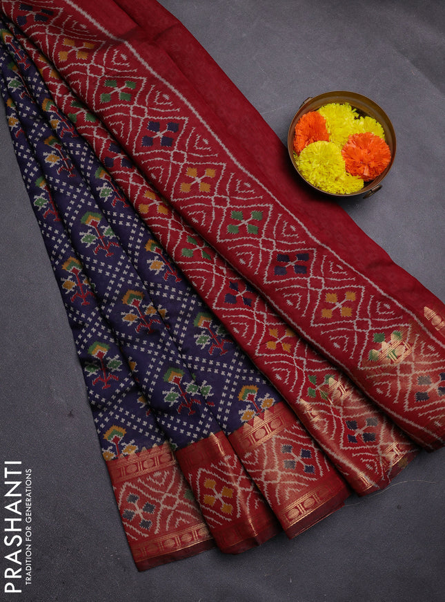 Navy Blue & Maroon Semi Maheshwari Cotton Saree
