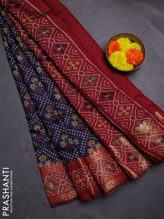 Navy Blue & Maroon Semi Maheshwari Cotton Saree