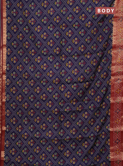 Navy Blue & Maroon Semi Maheshwari Cotton Saree